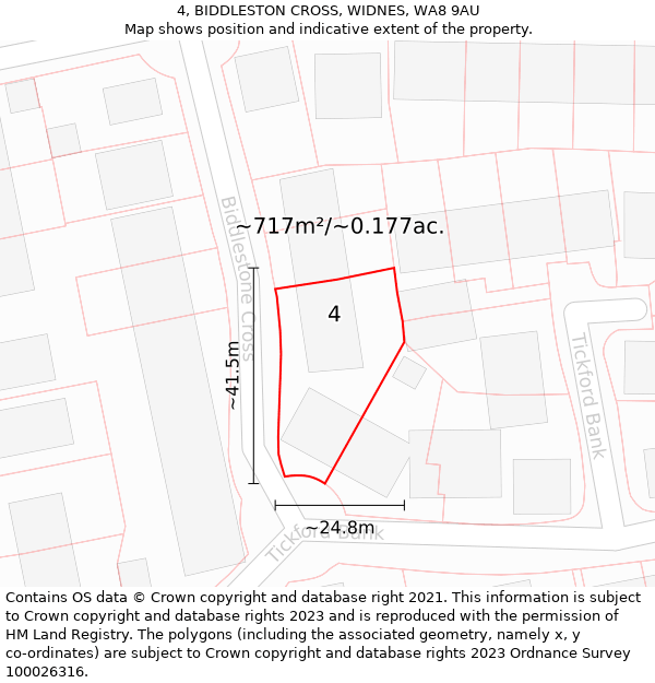 4, BIDDLESTON CROSS, WIDNES, WA8 9AU: Plot and title map