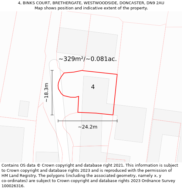 4, BINKS COURT, BRETHERGATE, WESTWOODSIDE, DONCASTER, DN9 2AU: Plot and title map