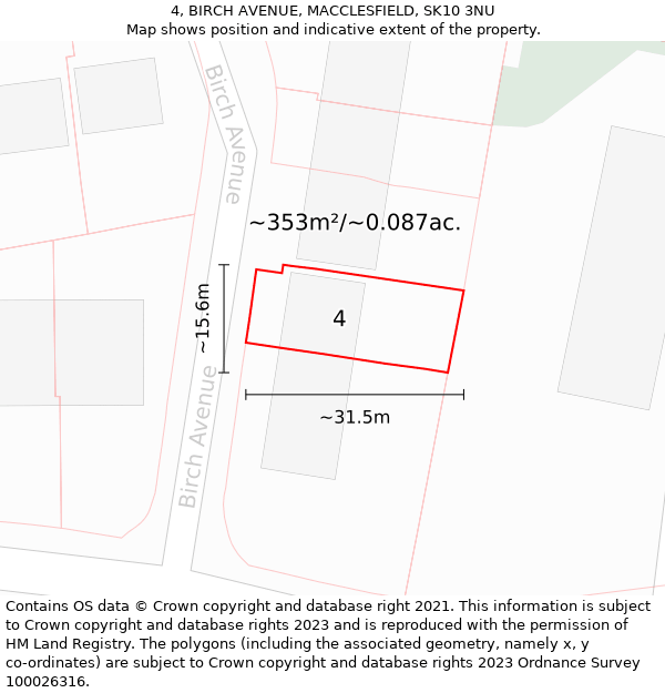 4, BIRCH AVENUE, MACCLESFIELD, SK10 3NU: Plot and title map