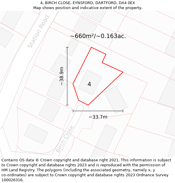 4, BIRCH CLOSE, EYNSFORD, DARTFORD, DA4 0EX: Plot and title map