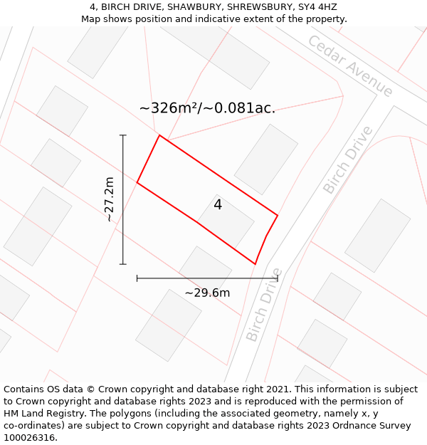 4, BIRCH DRIVE, SHAWBURY, SHREWSBURY, SY4 4HZ: Plot and title map