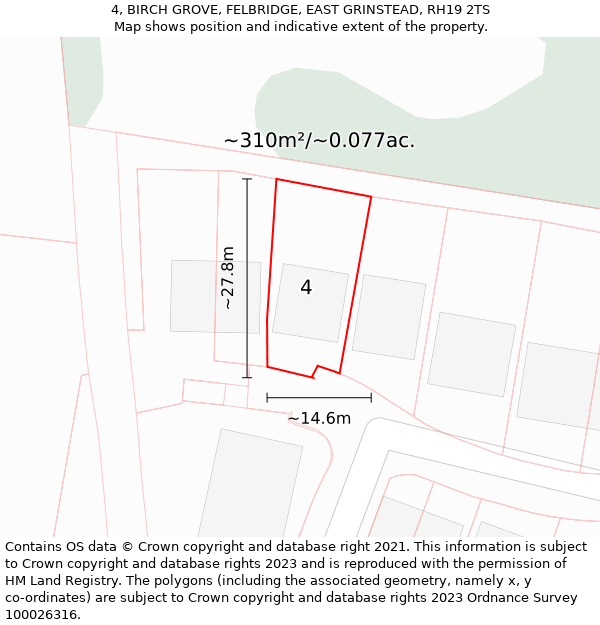 4, BIRCH GROVE, FELBRIDGE, EAST GRINSTEAD, RH19 2TS: Plot and title map