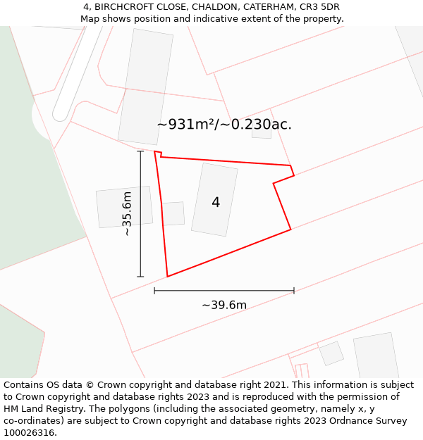 4, BIRCHCROFT CLOSE, CHALDON, CATERHAM, CR3 5DR: Plot and title map