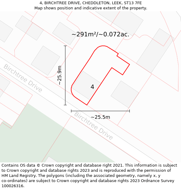 4, BIRCHTREE DRIVE, CHEDDLETON, LEEK, ST13 7FE: Plot and title map