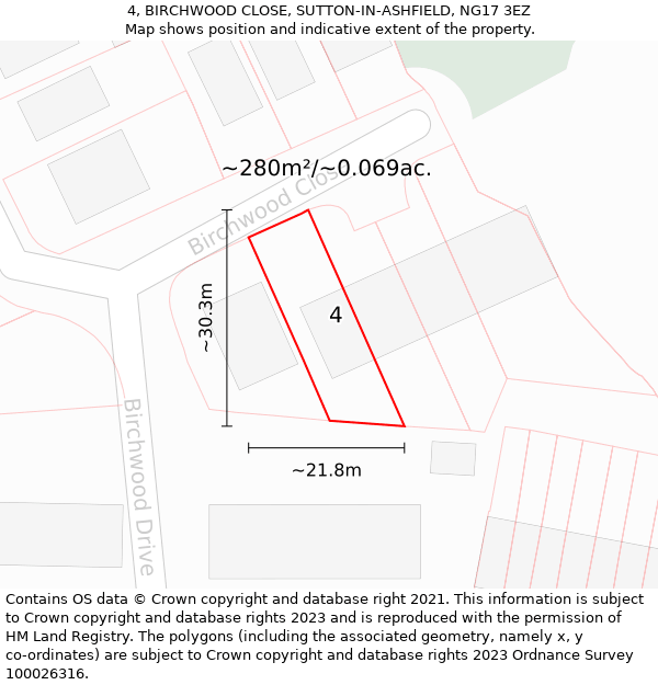 4, BIRCHWOOD CLOSE, SUTTON-IN-ASHFIELD, NG17 3EZ: Plot and title map