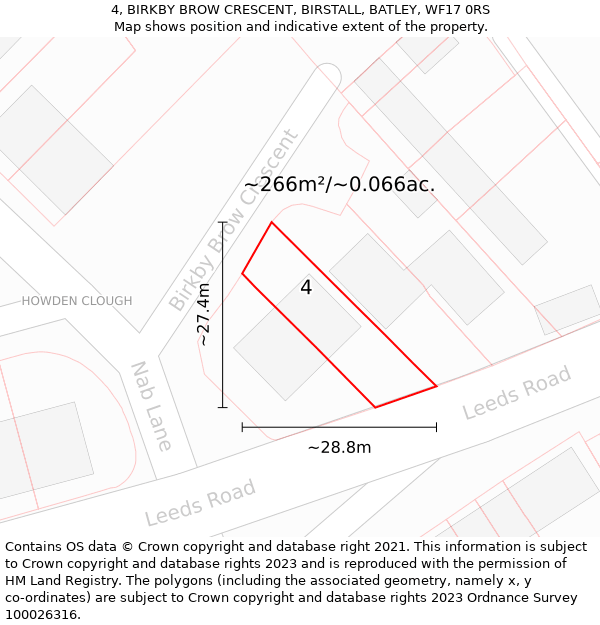 4, BIRKBY BROW CRESCENT, BIRSTALL, BATLEY, WF17 0RS: Plot and title map