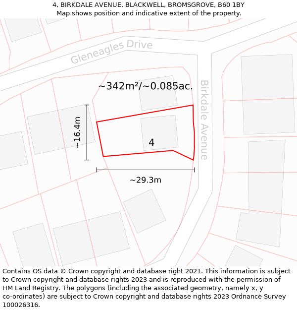 4, BIRKDALE AVENUE, BLACKWELL, BROMSGROVE, B60 1BY: Plot and title map