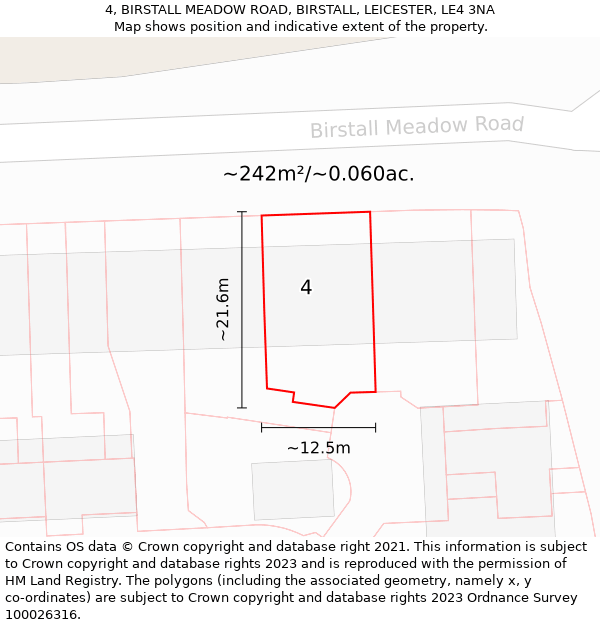 4, BIRSTALL MEADOW ROAD, BIRSTALL, LEICESTER, LE4 3NA: Plot and title map
