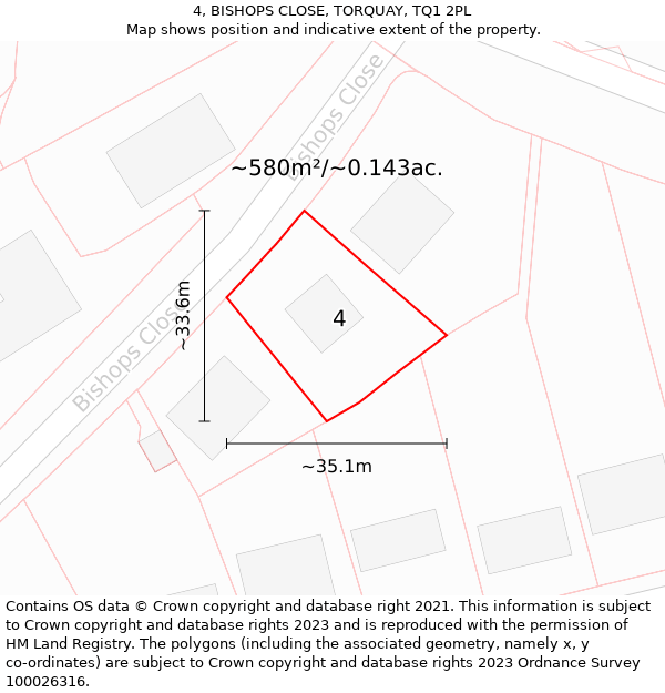 4, BISHOPS CLOSE, TORQUAY, TQ1 2PL: Plot and title map