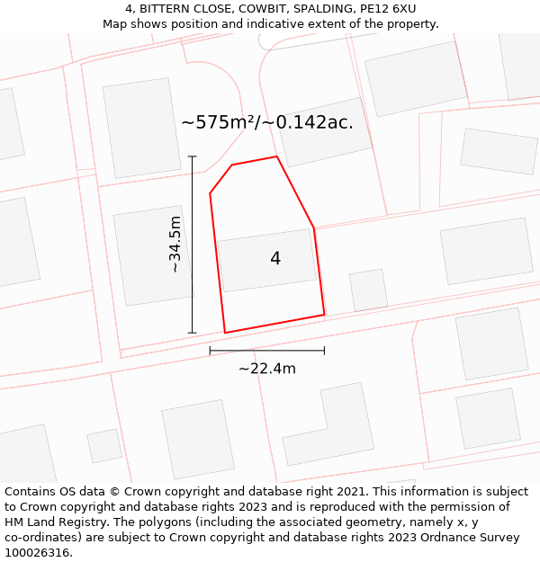 4, BITTERN CLOSE, COWBIT, SPALDING, PE12 6XU: Plot and title map