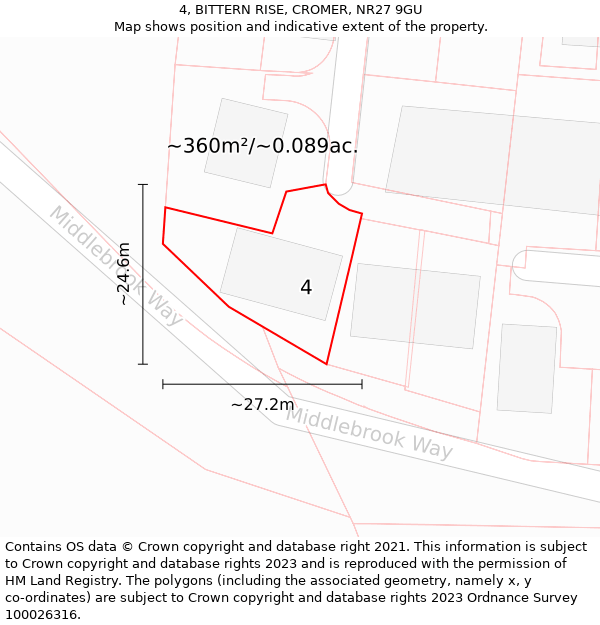 4, BITTERN RISE, CROMER, NR27 9GU: Plot and title map