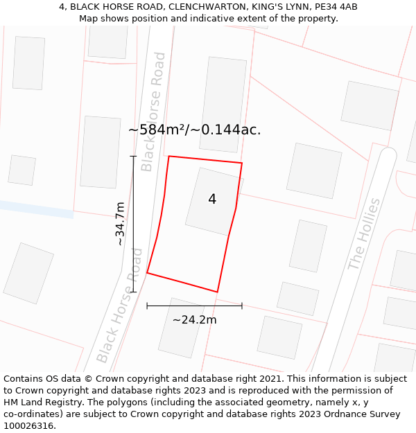 4, BLACK HORSE ROAD, CLENCHWARTON, KING'S LYNN, PE34 4AB: Plot and title map