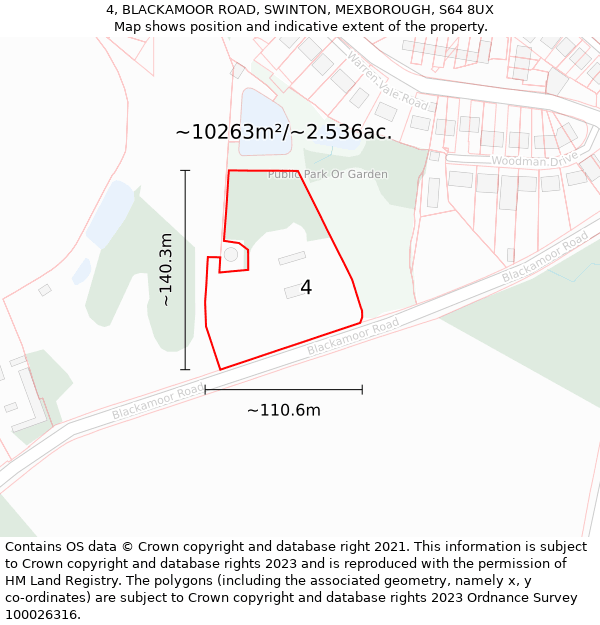 4, BLACKAMOOR ROAD, SWINTON, MEXBOROUGH, S64 8UX: Plot and title map