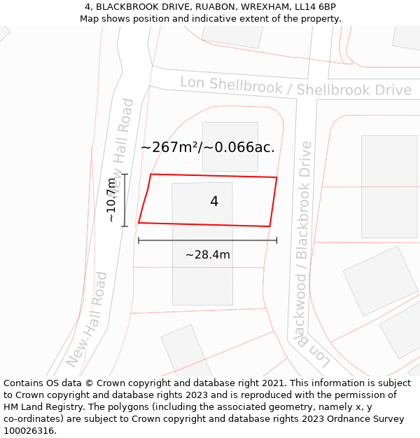 4, BLACKBROOK DRIVE, RUABON, WREXHAM, LL14 6BP: Plot and title map