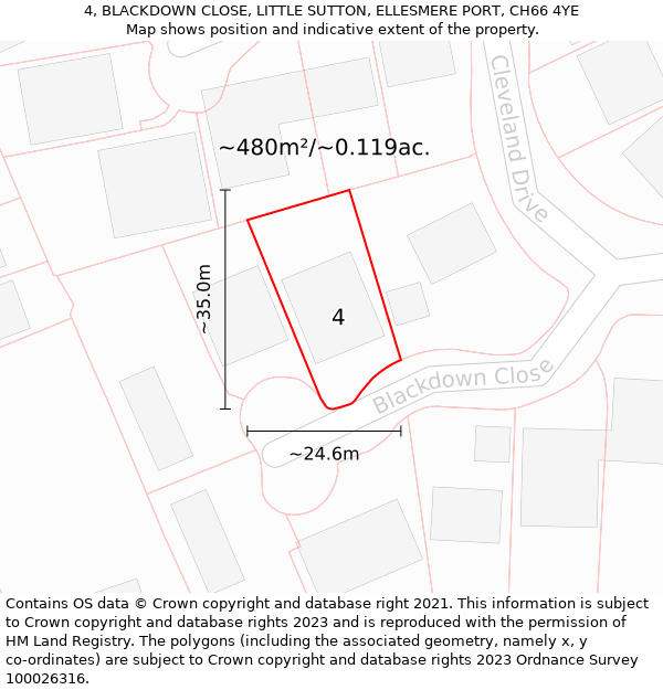 4, BLACKDOWN CLOSE, LITTLE SUTTON, ELLESMERE PORT, CH66 4YE: Plot and title map