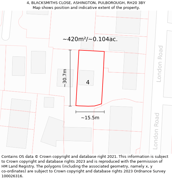 4, BLACKSMITHS CLOSE, ASHINGTON, PULBOROUGH, RH20 3BY: Plot and title map