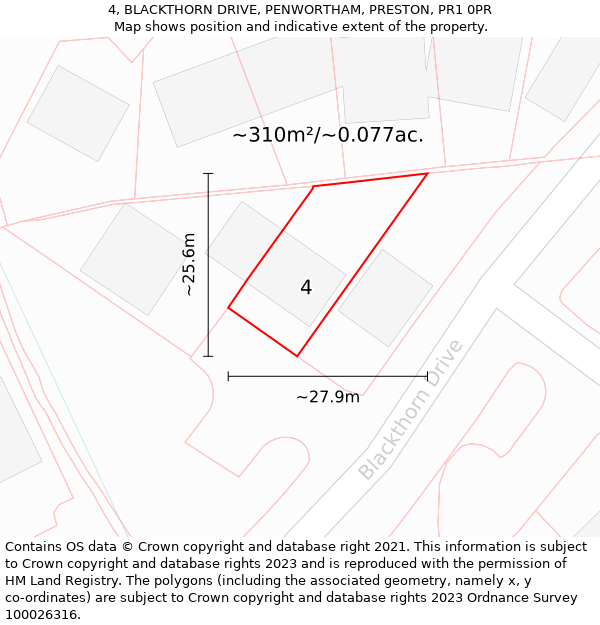 4, BLACKTHORN DRIVE, PENWORTHAM, PRESTON, PR1 0PR: Plot and title map