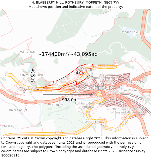 4, BLAEBERRY HILL, ROTHBURY, MORPETH, NE65 7YY: Plot and title map