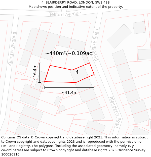 4, BLAIRDERRY ROAD, LONDON, SW2 4SB: Plot and title map