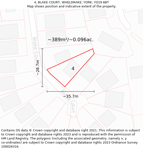 4, BLAKE COURT, WHELDRAKE, YORK, YO19 6BT: Plot and title map