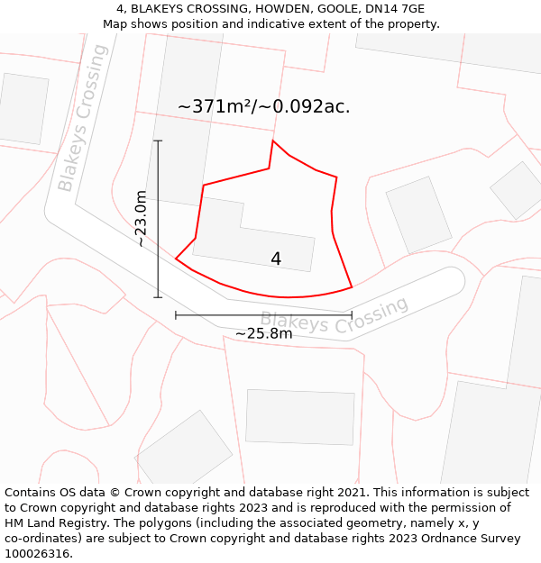 4, BLAKEYS CROSSING, HOWDEN, GOOLE, DN14 7GE: Plot and title map