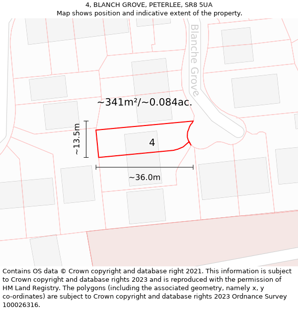 4, BLANCH GROVE, PETERLEE, SR8 5UA: Plot and title map