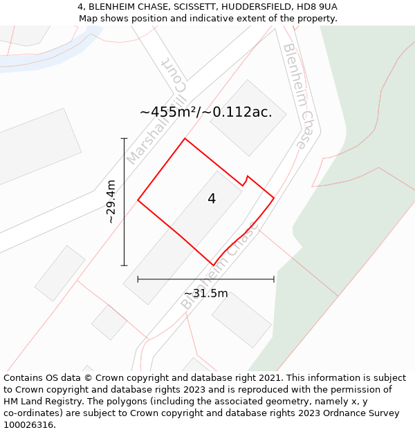 4, BLENHEIM CHASE, SCISSETT, HUDDERSFIELD, HD8 9UA: Plot and title map