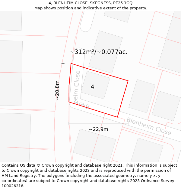 4, BLENHEIM CLOSE, SKEGNESS, PE25 1GQ: Plot and title map