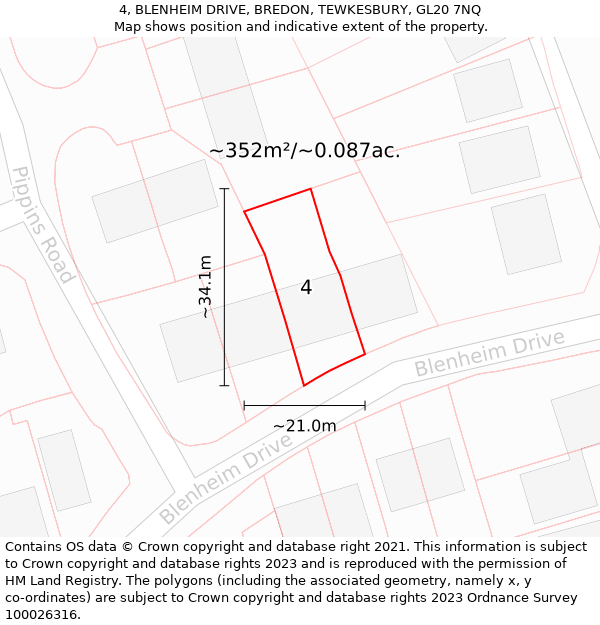 4, BLENHEIM DRIVE, BREDON, TEWKESBURY, GL20 7NQ: Plot and title map