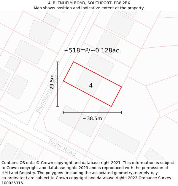 4, BLENHEIM ROAD, SOUTHPORT, PR8 2RX: Plot and title map