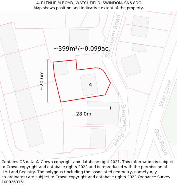 4, BLENHEIM ROAD, WATCHFIELD, SWINDON, SN6 8DG: Plot and title map