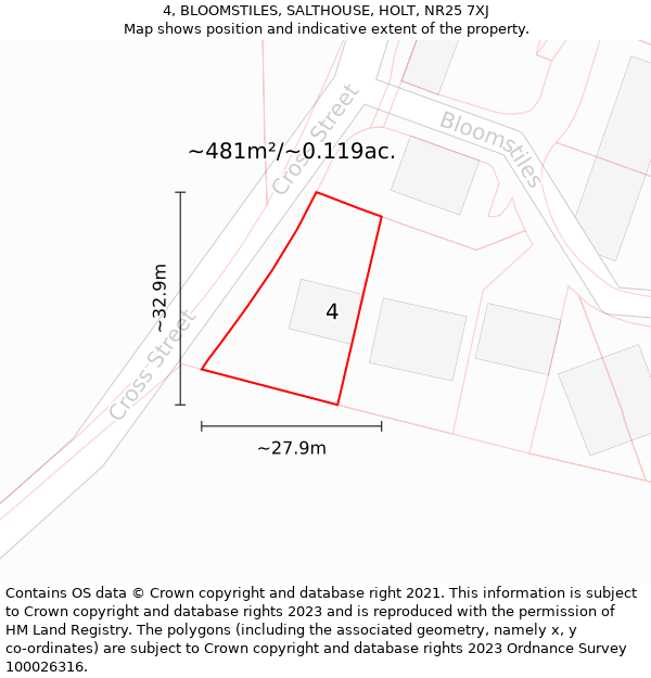 4, BLOOMSTILES, SALTHOUSE, HOLT, NR25 7XJ: Plot and title map