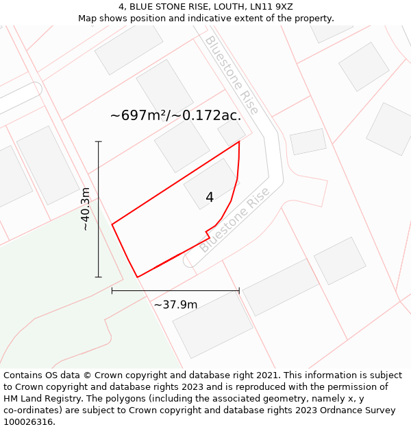 4, BLUE STONE RISE, LOUTH, LN11 9XZ: Plot and title map