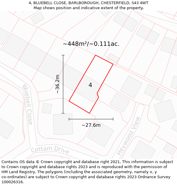 4, BLUEBELL CLOSE, BARLBOROUGH, CHESTERFIELD, S43 4WT: Plot and title map