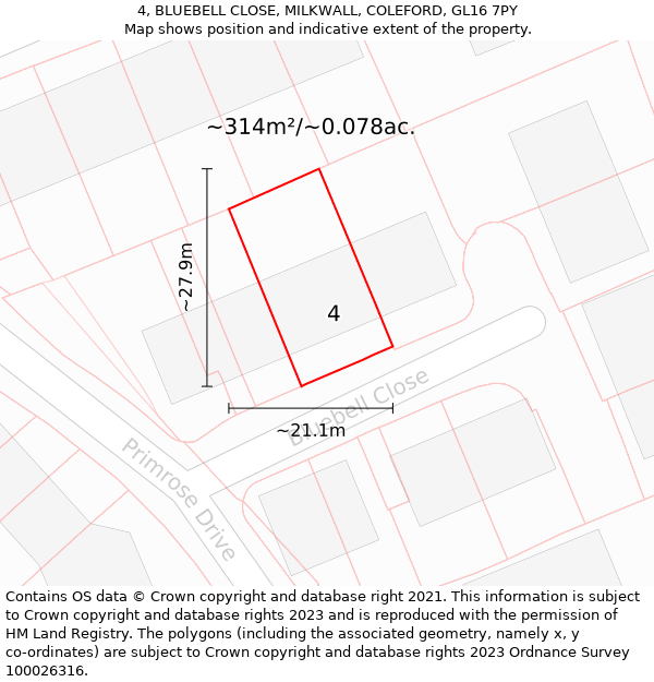 4, BLUEBELL CLOSE, MILKWALL, COLEFORD, GL16 7PY: Plot and title map