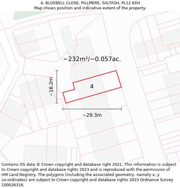 4, BLUEBELL CLOSE, PILLMERE, SALTASH, PL12 6XH: Plot and title map