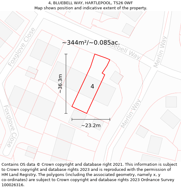 4, BLUEBELL WAY, HARTLEPOOL, TS26 0WF: Plot and title map