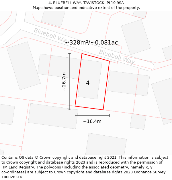 4, BLUEBELL WAY, TAVISTOCK, PL19 9SA: Plot and title map