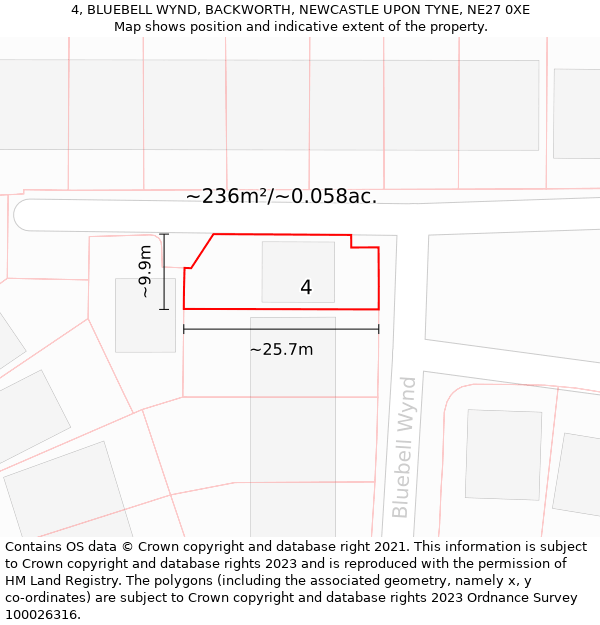 4, BLUEBELL WYND, BACKWORTH, NEWCASTLE UPON TYNE, NE27 0XE: Plot and title map