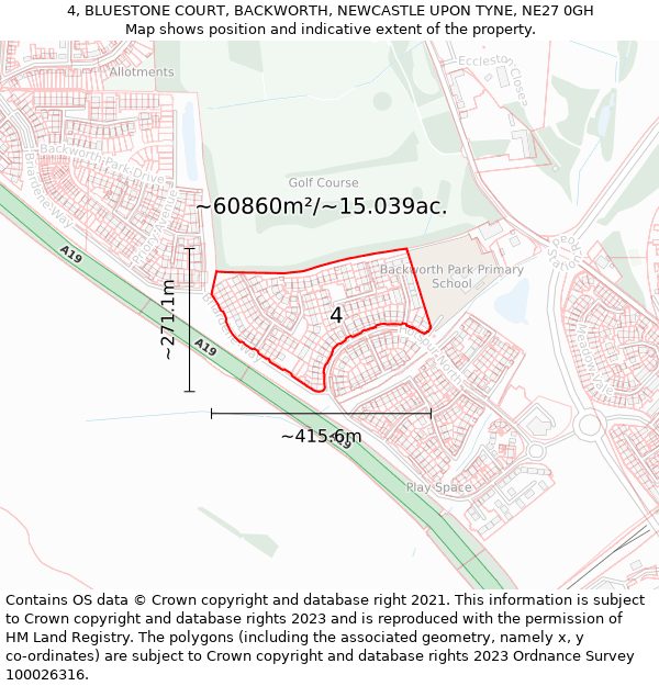 4, BLUESTONE COURT, BACKWORTH, NEWCASTLE UPON TYNE, NE27 0GH: Plot and title map