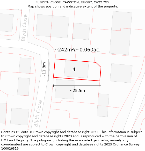 4, BLYTH CLOSE, CAWSTON, RUGBY, CV22 7GY: Plot and title map