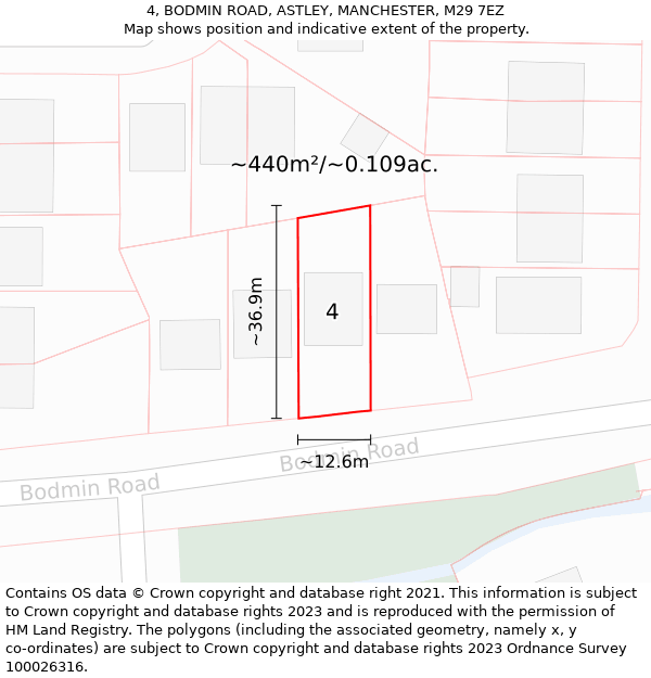 4, BODMIN ROAD, ASTLEY, MANCHESTER, M29 7EZ: Plot and title map