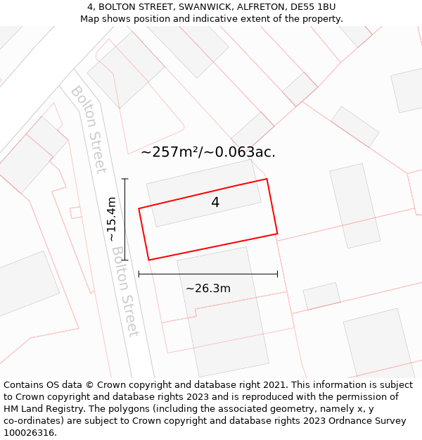 4, BOLTON STREET, SWANWICK, ALFRETON, DE55 1BU: Plot and title map