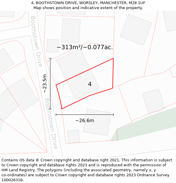 4, BOOTHSTOWN DRIVE, WORSLEY, MANCHESTER, M28 1UF: Plot and title map