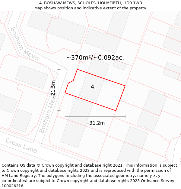 4, BOSHAW MEWS, SCHOLES, HOLMFIRTH, HD9 1WB: Plot and title map