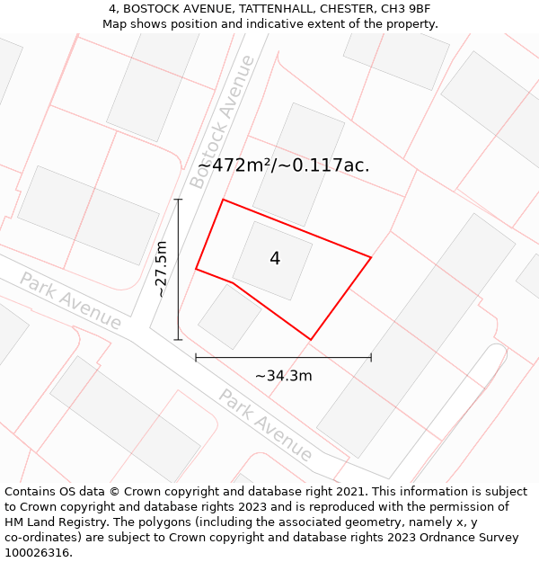 4, BOSTOCK AVENUE, TATTENHALL, CHESTER, CH3 9BF: Plot and title map