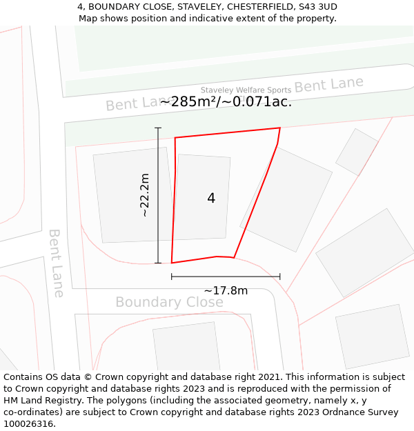 4, BOUNDARY CLOSE, STAVELEY, CHESTERFIELD, S43 3UD: Plot and title map