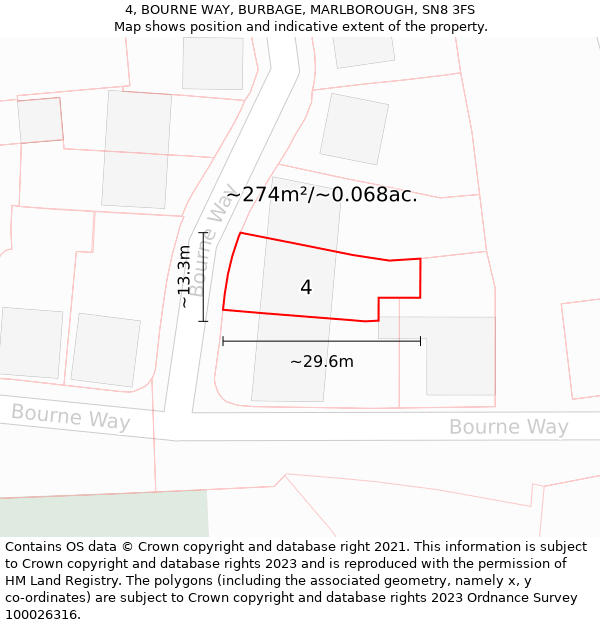 4, BOURNE WAY, BURBAGE, MARLBOROUGH, SN8 3FS: Plot and title map