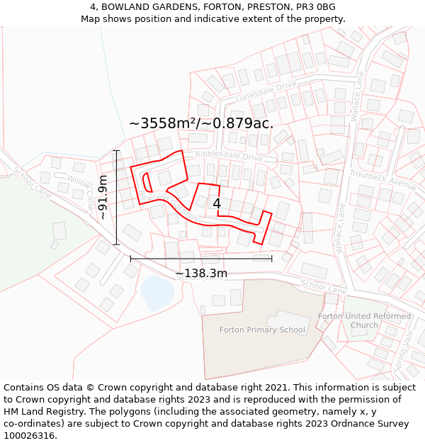 4, BOWLAND GARDENS, FORTON, PRESTON, PR3 0BG: Plot and title map