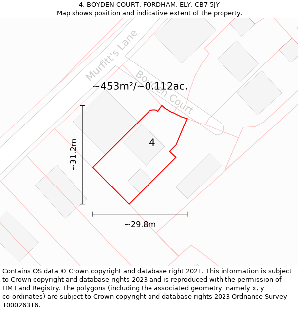 4, BOYDEN COURT, FORDHAM, ELY, CB7 5JY: Plot and title map